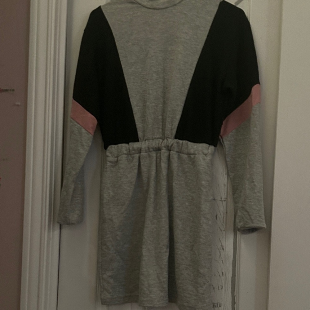 Gray and Black Long Sleeve Dress with Pink Accents
